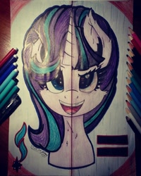 Size: 1232x1540 | Tagged: safe, artist:jennypaige, starlight glimmer, pony, unicorn, solo, traditional art, two sided posters