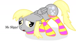 Size: 1536x874 | Tagged: safe, artist:peach-the-mouse, derpy hooves, pegasus, pony, clothes, female, mare, socks, solo, striped socks