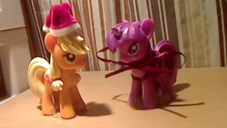 Size: 640x360 | Tagged: safe, artist:solrac31337, derpibooru import, applejack, twilight sparkle, earth pony, pony, christmas, photo