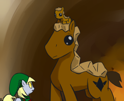 Size: 1024x836 | Tagged: dead source, safe, artist:larrle, derpy hooves, pegasus, pony, clothes, costume, crossover, female, goron, hat, link, mare, ponified, the legend of zelda, trio