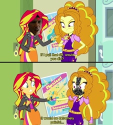 Size: 850x942 | Tagged: safe, adagio dazzle, sunset shimmer, equestria girls, rainbow rocks, bane, baneposting, batman, bill wilson, cia (batman), comic, the dark knight rises