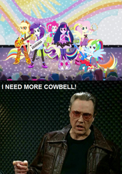 Size: 575x821 | Tagged: safe, derpibooru import, applejack, fluttershy, pinkie pie, rainbow dash, rarity, twilight sparkle, equestria girls, rainbow rocks, shake your tail, band, bruce dickenson, christopher walken, more cowbell, ponied up