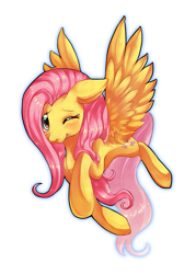 Size: 691x964 | Tagged: safe, artist:missaka, fluttershy, pegasus, pony, blushing, solo, spread wings
