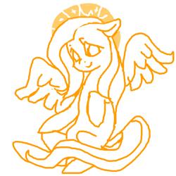 Size: 600x600 | Tagged: artist needed, safe, fluttershy, angel, pegasus, pony, fluttershy the angel, halo, lineart, monochrome, solo