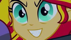 Size: 1920x1080 | Tagged: safe, edit, edited screencap, screencap, sunset shimmer, equestria girls, equestria girls (movie), faic, grin, inverted mouth