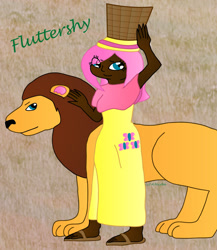 Size: 1300x1500 | Tagged: safe, artist:aura-cat, fluttershy, big cat, lion, clothes, dress, humanized