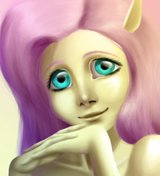 Size: 499x550 | Tagged: safe, artist:angeldust155, fluttershy, anthro, human facial structure, uncanny valley