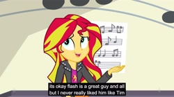 Size: 2560x1435 | Tagged: safe, screencap, sunset shimmer, equestria girls, rainbow rocks, meme, music notes, youtube caption