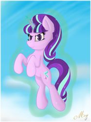 Size: 3070x4096 | Tagged: safe, artist:meze-diapason, starlight glimmer, pony, unicorn, absurd resolution, levitation, magic, self-levitation, signature, solo, telekinesis