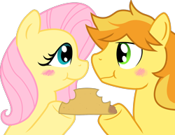 Size: 1800x1388 | Tagged: safe, artist:acstlu, braeburn, fluttershy, pegasus, pony, braeshy, eating, female, male, shipping, straight, taco