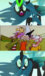 Size: 1280x2160 | Tagged: safe, queen chrysalis, changeling, changeling queen, to where and back again, double d, ed, ed edd n eddy, edd, eddy, scared, virt-ed-go