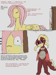 Size: 960x1280 | Tagged: safe, artist:the hated filly flutter, fluttershy, spike, oc, oc:flutter, dragon, pegasus, pony, element of magic, father, mother