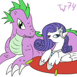 Size: 1280x1280 | Tagged: safe, artist:w74, rarity, spike, alicorn, pony, 30 minute art challenge, alicornified, female, male, older, race swap, raricorn, shipping, sparity, straight