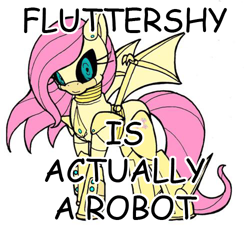 Size: 500x465 | Tagged: safe, fluttershy, pegasus, pony, robot, alternate hairstyle, headcanon, looking at you, meta, mlp-headcanons, spread wings