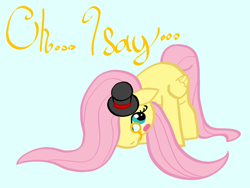 Size: 800x600 | Tagged: safe, artist:kiki-bunni, fluttershy, pegasus, pony, blushing, dapper, hat, monocle, monocle and top hat, top hat