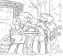 Size: 500x452 | Tagged: safe, artist:siden, fluttershy, rarity, anthro, unguligrade anthro, female, flarity, kissing, lesbian, monochrome, shipping