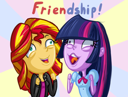 Size: 2088x1584 | Tagged: safe, artist:thecheeseburger, sunset shimmer, twilight sparkle, equestria girls, derp, faic