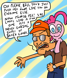 Size: 600x700 | Tagged: safe, artist:corwin, fluttershy, pinkie pie, human, crossover, dale gribble, king of the hill