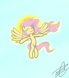 Size: 800x900 | Tagged: safe, artist:palenarrator, fluttershy, angel, pegasus, pony, enjoying, eyes closed, fluttershy the angel, flying, request, simple background, smiling, solo, spread wings, sun