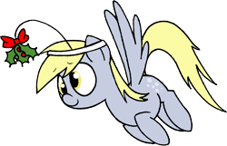 Size: 1394x896 | Tagged: dead source, safe, artist:strangiesleepy, derpy hooves, pegasus, pony, female, holly, holly mistaken for mistletoe, mare