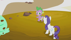 Size: 839x480 | Tagged: safe, screencap, rarity, spike, dragon, pony, unicorn, it's about time, female, mare, plot