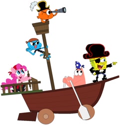 Size: 878x911 | Tagged: safe, artist:blackrobtheruthless, pinkie pie, earth pony, pony, arrgh!, crossover, darwin watterson, gumball watterson, patrick star, pirate, spongebob squarepants, the amazing world of gumball