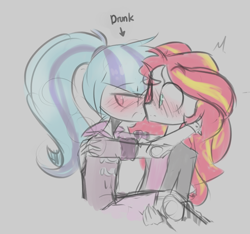 Size: 1280x1200 | Tagged: safe, artist:jankrys00, sonata dusk, sunset shimmer, equestria girls, blushing, drunk, female, lesbian, shipping, sketch, sunata