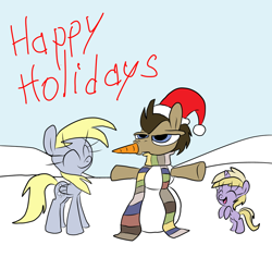 Size: 900x851 | Tagged: safe, artist:joeywaggoner, derpy hooves, dinky hooves, doctor whooves, pegasus, pony, female, mare, snowman