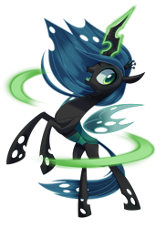 Size: 1280x1760 | Tagged: safe, artist:wicklesmack, queen chrysalis, changeling, changeling queen, fangs, glowing horn, magic, open mouth, rearing, simple background, smiling, solo, transparent background