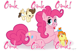 Size: 900x600 | Tagged: safe, artist:thegrumpyturtle, pinkie pie, pound cake, pumpkin cake, earth pony, pig, pony, baby cakes, animal, clothes, costume, oink oink oink, one word, piggie pie, scene interpretation