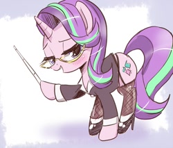 Size: 941x800 | Tagged: safe, artist:k-nattoh, starlight glimmer, pony, unicorn, clothes, fishnet stockings, glasses, high heels, solo, stockings