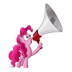 Size: 2000x2000 | Tagged: safe, artist:dragonfoorm, pinkie pie, earth pony, pony, megaphone, simple background, solo, transparent background