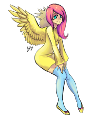 Size: 640x896 | Tagged: safe, artist:stalcry, fluttershy, clothes, humanized, stockings, winged humanization
