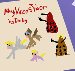 Size: 500x473 | Tagged: safe, derpy hooves, dinky hooves, doctor whooves, pegasus, pony, crossover, dalek, doctor who, female, mare