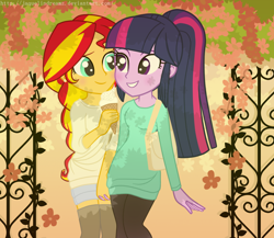 Size: 1104x960 | Tagged: safe, artist:jaquelindreamz, sunset shimmer, twilight sparkle, twilight sparkle (alicorn), alicorn, equestria girls, alternate hairstyle, braid, female, holding hands, ice cream, lesbian, ponytail, shipping, sunsetsparkle