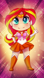 Size: 800x1420 | Tagged: safe, artist:mochaspar, sunset shimmer, human, chibi, cosplay, cute, hilarious in hindsight, humanized, sailor moon, sailor scout, solo