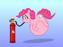 Size: 400x300 | Tagged: safe, pinkie pie, earth pony, pony, balloon, belly, helium, helium tank, hose, inflation