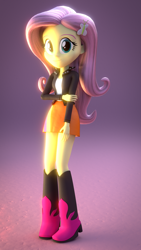 Size: 864x1536 | Tagged: safe, artist:creatorofpony, fluttershy, sunset shimmer, equestria girls, /mlp/, 3d, 3d model, blender, boots, clothes, clothes swap, jacket, skirt, solo