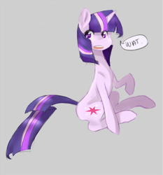 Size: 584x627 | Tagged: artist needed, safe, derpibooru import, twilight sparkle, one word, purple smart, raised hoof, sitting, solo, wat