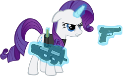 Size: 1346x825 | Tagged: safe, artist:totallynotabronyfim, rarity, pony, unicorn, clothes, five-seven, gun, p90, submachinegun, vest