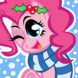 Size: 250x250 | Tagged: safe, artist:ladypixelheart, pinkie pie, earth pony, pony, christmas, clothes, happy, hat, santa hat, scarf, smiling, wink