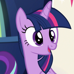 Size: 1011x1009 | Tagged: safe, screencap, starlight glimmer, twilight sparkle, twilight sparkle (alicorn), alicorn, pony, spice up your life, cute, open mouth, smiling, solo focus