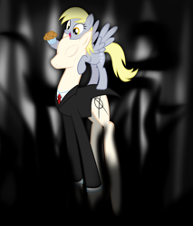 Size: 1280x1500 | Tagged: safe, artist:jan, derpy hooves, slendermane, pegasus, pony, female, mare, muffin, slenderpony