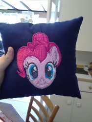 Size: 774x1032 | Tagged: safe, artist:nimaid, pinkie pie, earth pony, pony, female, mare, pillow, pink coat, pink mane, solo