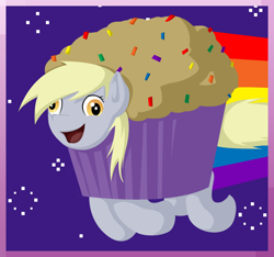 Size: 920x860 | Tagged: safe, artist:hewhoerasesmost, derpy hooves, pegasus, pony, female, mare, muffin, nyan cat