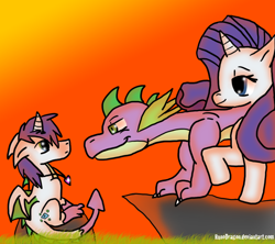 Size: 900x800 | Tagged: safe, artist:runodragon, rarity, spike, dracony, dragon, hybrid, original species, pony, unicorn, dragicorn, female, interspecies offspring, male, offspring, parent:rarity, parent:spike, parents:sparity, shipping, sparity, straight