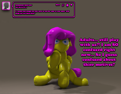 Size: 1067x822 | Tagged: safe, fluttershy, pegasus, pony, ask-toyshy, female, mare, pink mane, toyshy, yellow coat