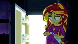 Size: 1280x720 | Tagged: safe, edit, edited screencap, screencap, sunset shimmer, equestria girls, rainbow rocks, clothes, exploitable meme, inverted mouth, meme, pajamas, pinkie's refrigerator, solo, template, whipped cream