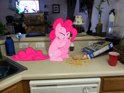 Size: 2048x1536 | Tagged: safe, artist:emedina13, pinkie pie, cereal, eating, irl, kellogg's, nom, photo, ponies in real life, solo, vector