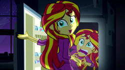 Size: 800x450 | Tagged: safe, sunset shimmer, equestria girls, rainbow rocks, crossing the memes, exploitable meme, meme, pinkie's refrigerator, refrigerator, sunset screamer, wat